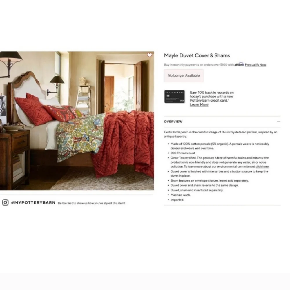 Pottery Barn Mayle Queen Duvet Cover And Shams Birds Botanical Floral